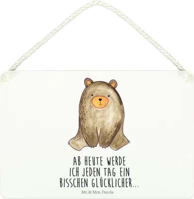 Produktbild von Mr. & Mrs. Panda Schild Bär sitzend DIN A4 - Weiß - Geschenk, wandtafel, Wandbild Holz, Teddy, Holzschild, Türschild, sprüche
