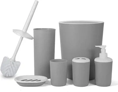 Immagine prodotto di Set di accessori da bagno, 6 pezzi, plastica PP atossica, grigio