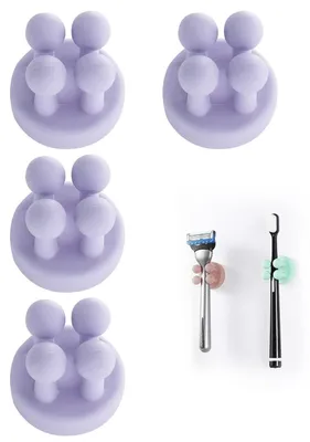 Produktbild von Silikon Haken Zahnbürstenhalter Rasiererhalter 4 Stück Violett Wasserdicht Selbstklebend