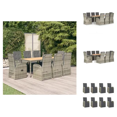 Produktbild von vidaXL 9-tlg. Garten-Essgruppe mit Kissen Grau Poly Rattan -  Gartenstühle