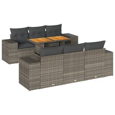Produktbild von 7-tlg. Garten-Sofagarnitur mit Kissen Grau Poly Rattan