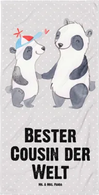 Produktbild von Mr. & Mrs. Panda Badehandtuch Panda Bester Cousin der Welt - Grau Pastell - Geschenk, Duschtuch, Familie, Handtuch, Reisehandtuch, Großes, Verwandtschaft, Strandtuch