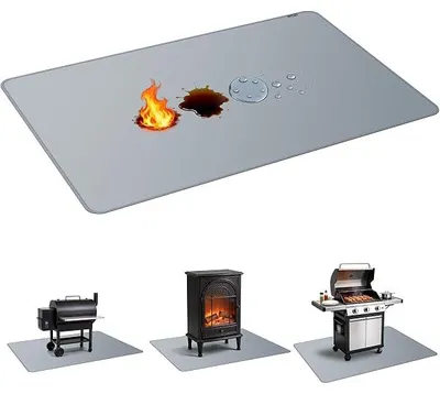 Obrázek produktu pro Grilovací podložka 100 x 150 cm pro venkovní grily, oboustranná nehořlavá grilovací podložka, vodotěsná, olejivzdorná podložka do ohniště a ochranná podložka pro vnitřní krby