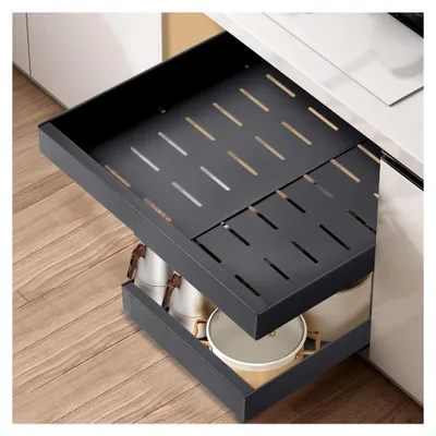 Produktbild von 2 Stück Teleskopschublade, Ausziehbare Schublade für die Küche, Küchenschrank Organizer, Schubladen Organizer, Kein Bohren oder Nageln Erforderlich