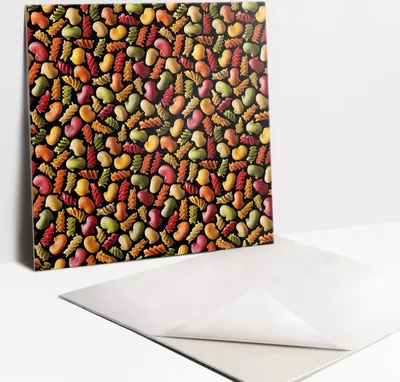 Produktbild von Fliesenaufkleber Set - 9 Stück Selbstklebende PVC Fliesen-Designs - Für Bad und Küche 30 x 30 - Farbige Nudeln