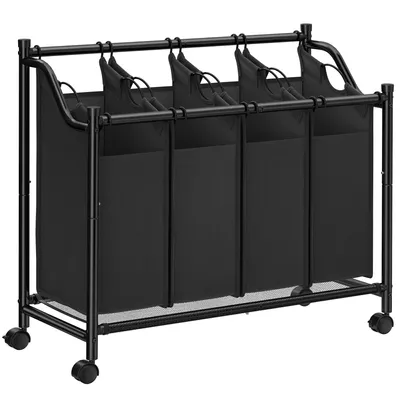 Produktbild von SONGMICS Koš na prádlo, se 4 vyjímatelnými látkovými sáčky, kolečka, 4 x 35 l, černý