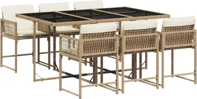 Image de vidaXL Ensemble de jardin 7 pièces avec coussins Beige Poly rotin