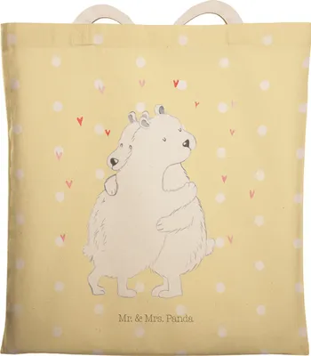 Produktbild von Mr. & Mrs. Panda Beutel Eisbär Umarmen - Gelb Pastell - Geschenk, Lustige Sprüche, Tote Bag, Tasche, Stofftragetasche, markttasche, Einkaufstasche, Stoffbeutel