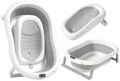 Immagine prodotto di Ekspand | Vaschetta per neonati Ariel - Grigio - 80 cm - Pieghevole con lettino - Termometro