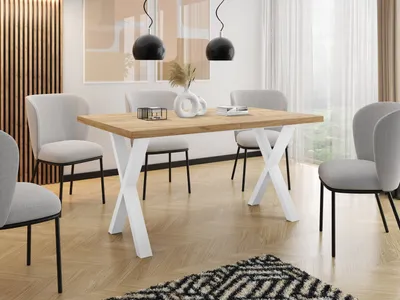 Produktbild von Rechteckiger Ausziehbarer Esstisch - Großer Modern-Stil Tisch mit Weißen Metallbeinen 120 140 160 cm bis 220 240 260 cm - Spacesaver - 120 x 80 cm - Craft Eiche