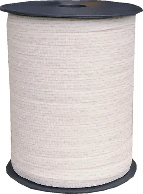 A roll of white fencing material on a black spool.