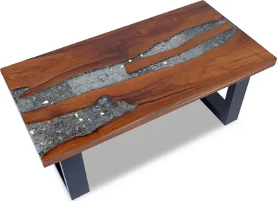 Obrázok produktu pre Konferenčný stolík z teakového dreva a živice, 100 x 50 cm