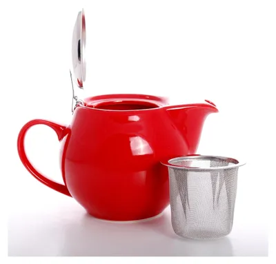 Produktbild von Teekanne Saara aus rotem Porzellan mit Sieb und Deckel, 0,5 l