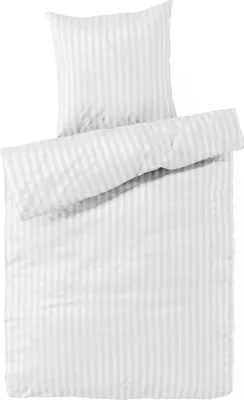 Produktbild von Damast Bettwäsche 135x200 Weiß gestreift Bettbezug 135 x 200 Streifen 100% Baumwolle