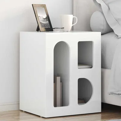 Imagen del producto de vidaXL Mesita de noche ELST, blanco brillante, 40 x 35 x 50 cm, material de madera