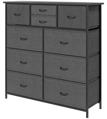 Obrázek produktu pro Komoda s zásuvkami potaženými látkou – 10 zásuvek | Barva: Šedá | Rozměry: 100 x 30 x 100 cm
