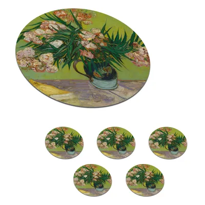Obrázok produktu pre MuchoWow® Okrúhly sklenený podšálok, sada 6 ks Oleandre - obraz, Vincent van Gogh 10x10x0.3cm Podložky pod poháre - podložky pod nápoje - ochrana