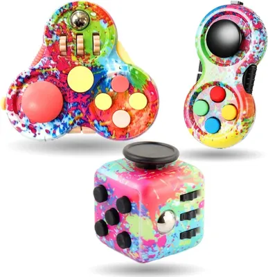 Produktbild von 3Pcs Anti-Stress Würfel Spielzeug, Fidget Toy Cube, Fidget Pad Controller zum Stressaubbau bei Nervösität für ADD, ADHS, Autismus, Teenager, Kinder