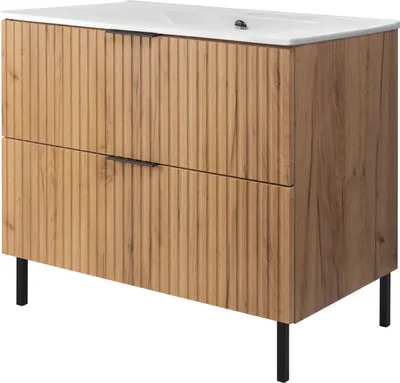 Immagine prodotto di Mobile da bagno, rovere artigianale + maniglia nera, 80 x 77 x 46 cm