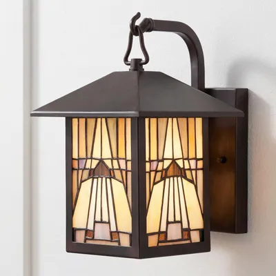 Produktbild von Wandleuchte außen Gelb Bronze IP44 E27 Glas Metall Tiffany Stil Außenwandleuchte Haus Garten