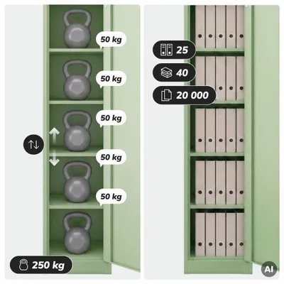 Produktbild von Büroschrank Aktenschrank Metallschrank Lagerschrank 4 Fachböden Flügeltür Pulverbeschichtung Stahlblech 185 cm x 45 cm x 40 cm Farbe: Pastellgrün