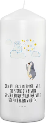 Produktbild von Mr. & Mrs. Panda Trauerkerze Pinguin Opa - Weiß - Kerzen Trauer, Trauerkerzen, Erinnerungen Kerze Trauer, Trauersprüche, Beerdigung, Beileid, Erinnerung Kerze Trauer