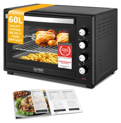Produktbild von TZS First Austria - Mini Backofen 60L 2000W - Temperaturregelung bis 230°C - 4 Einschubhöhen & 60 Min. Timer