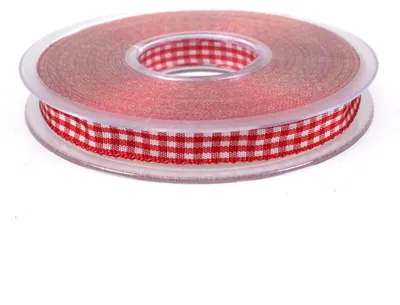 Produktbild von 25m Dekoband kariert 10mm Antennenband 1cm Auto Geschenkband Schleifenband Karo, Farbe:rot
