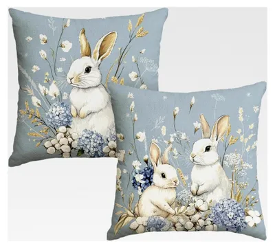 Produktbild von Kapok Hortensien Kaninchen Hasen Ostern Kissenbezüge 2er Set, 45x45 cm Saisonale Frühling Zierkissenbezüge für Couch und Wohnzimmer Deko