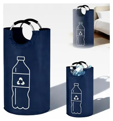 Produktbild von 115L Pfandflaschen Sammelbehälter, X-Large Faltbarer Flaschensammler für Altglas mit großer Kapazität und Softgrip-Griffen aus Aluminium (Marineblau)