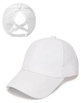 Produktbild von Baseballkappe Damen Sommer Schnell trocknend Atmungsaktiv Pferdeschwanz Weiß