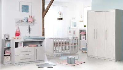 Produktbild von roba SET 'Maren 2', inkl. Kombi-Bett 70 x 140 cm, Wickelkommode & 3-türigem Schrank, Lichtgrau/Weiß