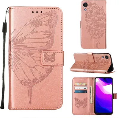 Produktbild von Galaxy A03 Core Hülle, Schmetterling Prägung Flip Leder Kartenfächer Schutzhülle Ledertasche mit Ständer für Samsung Galaxy A03 Core Roségold