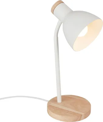 Produktbild von Nachttischlampe mit Kabelschalter, schwenkbar, E14, max.10W, Tischlampe, Schreibtischlampe, Tischleuchte, Bürolampe, Leselampe Bett, 14x38cm,Weiß-Holz