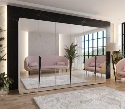 Obrázek produktu pro Velká šatní skříň 300 cm SORAYA 3 se zrcadlem - bílá / černé úchyty