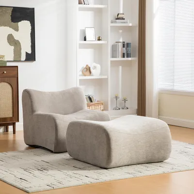 Immagine prodotto di okwish Divano a una poltrona con poggiapiedi Divano da salotto con base antiscivolo, facile da spostare Per il salotto Grigio