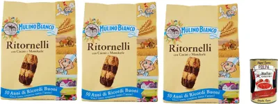 Produktbild von Mulino Bianco Ritornelli 3x700g | Italienische Kekse mit Kakao und Mandeln, ohne Palmöl – Frühstück, Snack & Dessert – Familienpack 2,1kg + Italian Gourmet polpa
