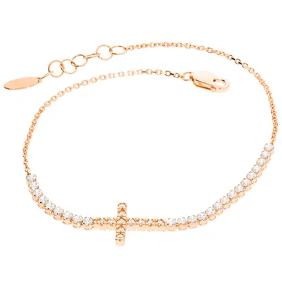 Produktbild von 585er Rotgold Armband mit Kreuz und Zirkonia