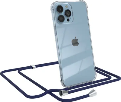 Produktbild von EAZY CASE Handykette kompatibel mit Apple iPhone 13 Pro Max, Handyhülle mit Umhängeband, Handykordel, Schutzhülle Clear, Band in Blau