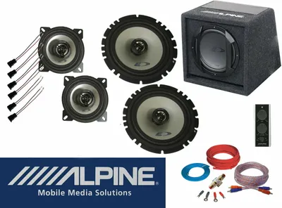 Produktbild von Alpine Komplett Set passend für VW T4 Lautsprecher Tür vorn Armaturenbrett Aktiv Subwoofer