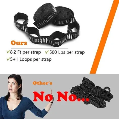 Produktbild von Unyqoos® Camping-Hängematte 210T Fallschirm-Nylon, ultraleicht & tragbar, Einzel/Doppel, 230 kg Tragkraft, inkl. 2 Stahlkarabiner & 2 Baumgurte (2,5 m, 5+1), 0,59/0,72 kg