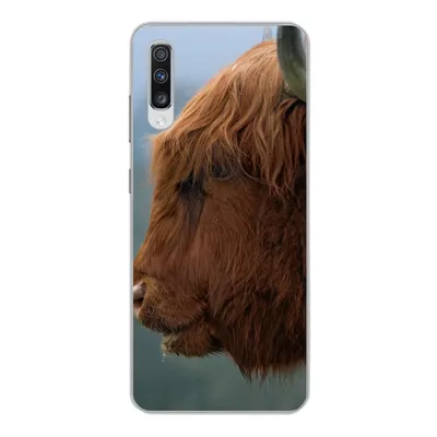 Produktbild von MuchoWow® Handyhülle Schutzhülle Hülle für Samsung Galaxy A70 Schottische Highlander - Tiere - Nebel Silikon Softcase Handy Hülle - Schutzhaube