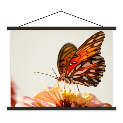 Produktbild von MuchoWow® Textilposter Schmetterling - Orange - Blume - Insekten 150x113 cm mit schwarzem Rahmen - Wohnzimmer