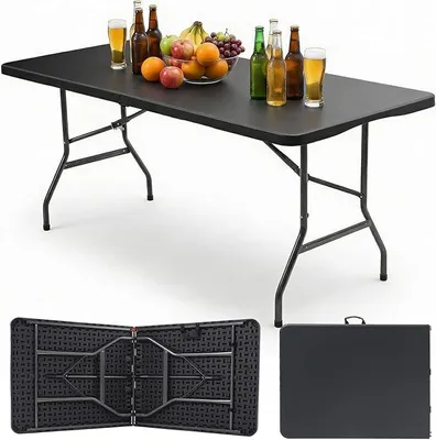 Produktbild von Gartentisch Tisch Klappbar 180x74 cm | Klapptisch Buffettisch Campingtisch 8 Personen | Wetterfest Camping Tisch Klappbar Partytisch mit Tragegriff, Schwarz