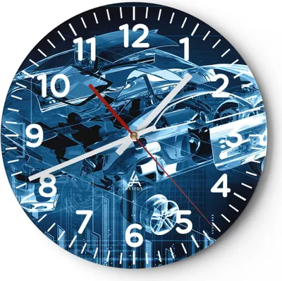 Produktbild von Wanduhr - Rund - Glasuhr - Auto Design Illustration - 40x40cm - Schleichendes Uhrwerk - Lautlos - zum Aufhängen bereit - Dekoration Modern - Wanddekoration aus Glas - C4AR40x40-2615