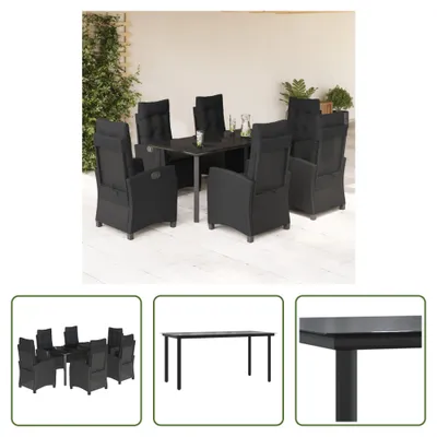 Produktbild von The Living Store 7-tlg. Garten-Essgruppe mit Kissen Schwarz Poly Rattan
