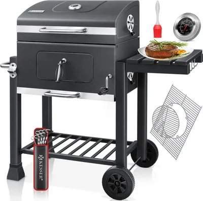 Produktbild von KESSER® Grill Grillwagen XXL Holzkohlegrill mit Deckel, Rädern, Edelstahl-Griff, Grillrost und Thermometer Holzkohle kohlegrill Wagen groß Kohle BBQ Barbeque Camping, Terrasse, Garten