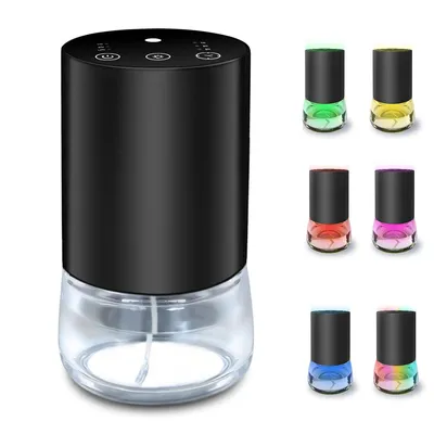 Produktbild von Aromadiffusor 100ml,Kabellos Luftreiniger, ohne Wasser,wasserloser Diffusor mit 3 Sprühmodi, Timer und 7 LED-Lichtern, Schwarz