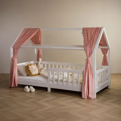 Produktbild von Hausbett Himmel NENA im 2er Set in rosa - Betthimmel aus 100% Baumwolle, Baldachin Musselin zweilagig, Bettvorhang für Kinder, Hausbett Deko