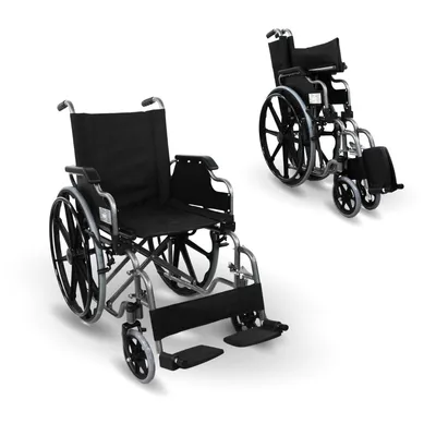 Immagine prodotto di Mobiclinic, sedia a rotelle pieghevole, Giralda, sedia a rotelle per anziani e disabili, braccioli pieghevoli e poggiapiedi estraibili, nero, larghezza seduta 46 cm